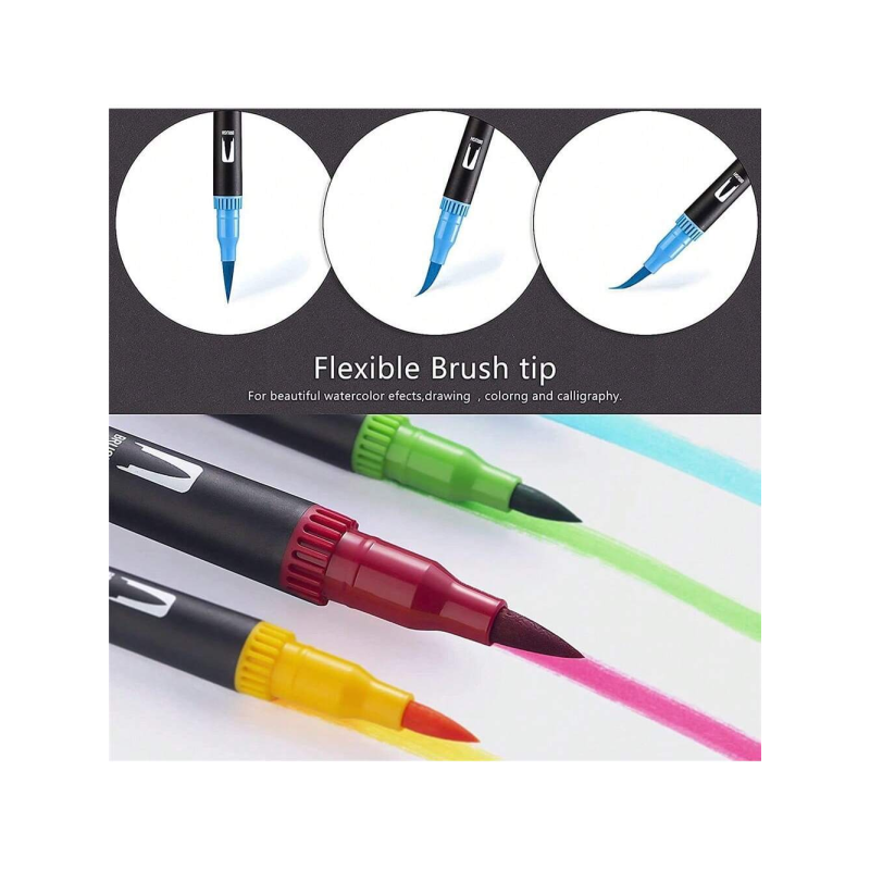 Набір двосторонніх акварельних маркерів на водній основі з чохлом 60 штук Dual Brush Pens Multicolored