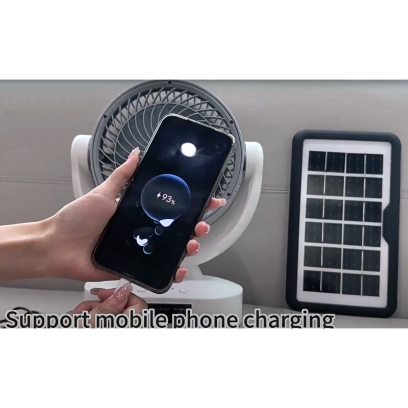 Портативний вентилятор акумуляторний із сонячною батареєю та LED лампою Megatop (MT-801LS) White