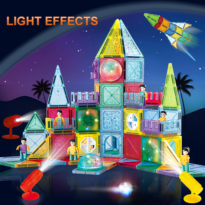 Дитячий магнітний конструктор 110 деталей з підсвткою Woopie Light Magnetic Blocks NT-0982 Multicolored