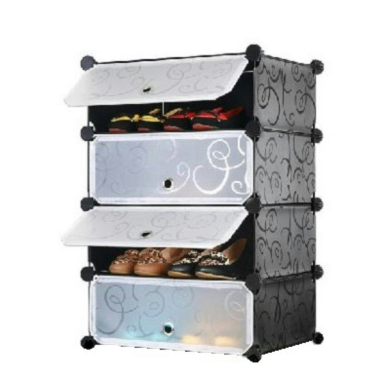 Шафа для взуття на 4 полиці пластикова 39x35x72см MP A1-4 Black/Grey