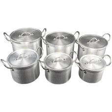 Набір алюмінієвих каструль із кришками з 12 предметів A-Plus 0431-0436 Silver