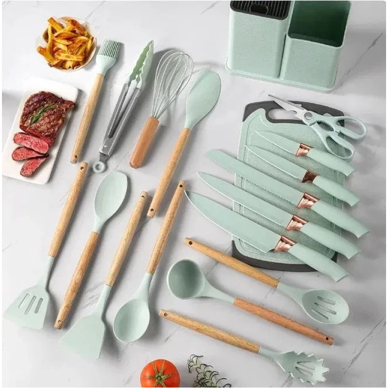 Набір кухонного приладдя Zepline з 19 предметів на підставці ZP-107 Turquoise