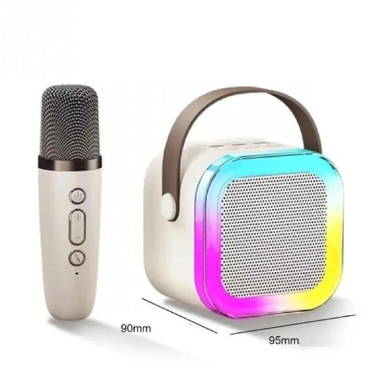 Бездротова портативна Bluetooth колонка караоке з 2 мікрофонами та RGB підсвічуванням K12 White