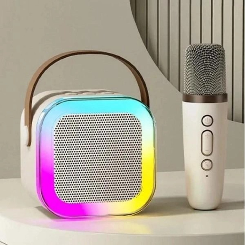 Бездротова портативна Bluetooth колонка караоке з 2 мікрофонами та RGB підсвічуванням K12 White