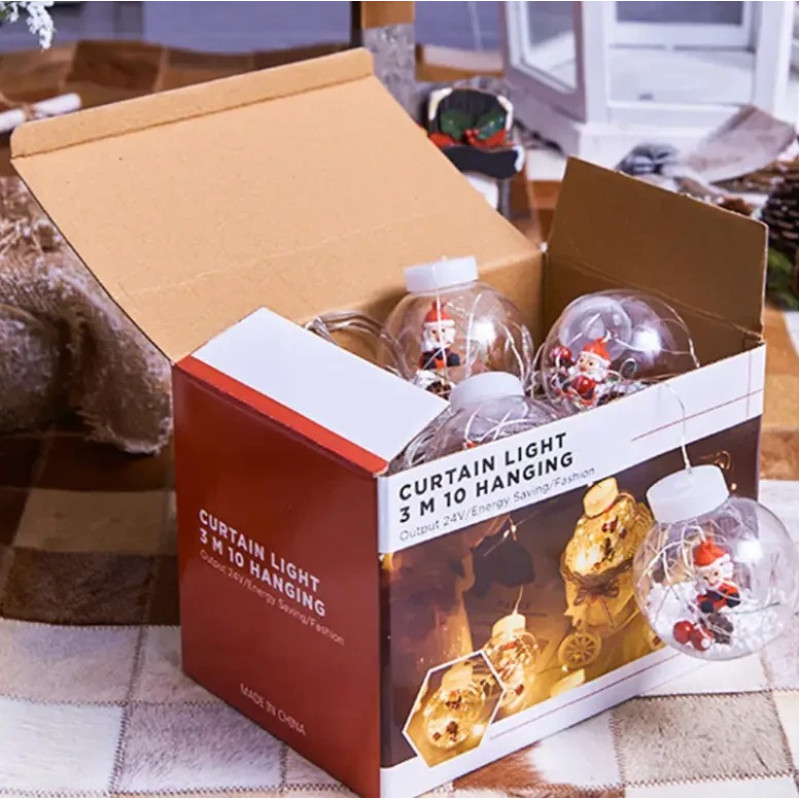 Світлодіодна гірлянда штора Кулі з Дідом Морозом 3м 10 куль теплий White