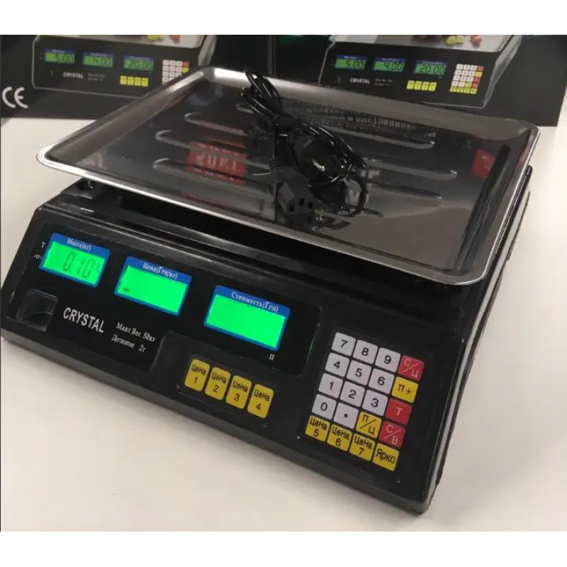 Ваги електронні з акумулятором та дисплеєм з лічильником ціни до 50кг Crystal CT-500 Black