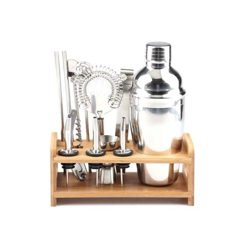 Набір для бармена з 12 предметів із дерев'яною підставкою для приготування коктейлів нержавіюча сталь Youchen MC-M12 Silver Набір для бармена з 12 предметів із дерев'яною підставкою для приготування коктейлів нержавіюча сталь Youchen MC-M12 Silver
