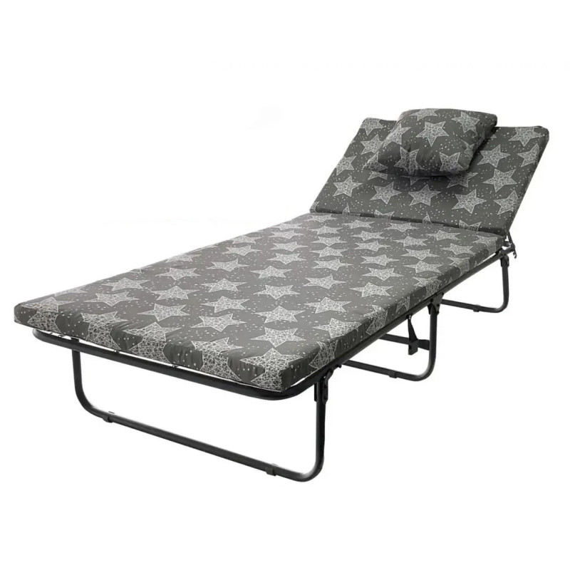 Розкладачка-ліжко на пружинах із сталевої труби з матрацом та подушкою на 4 положення навантаження до 120кг 187х72х32 см Vista Марія М-60 Сірий