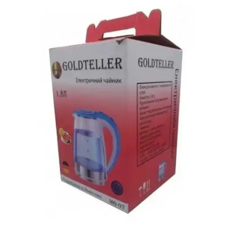 Електричний скляний чайник з підсвічуванням Goldteller MG-06 1.8л 1500Вт 220В 50Гц Білий
