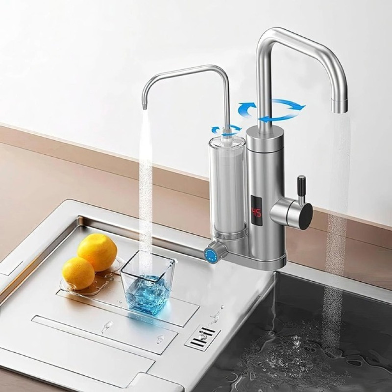 Проточний водонагрівач з фільтром для очищення води та LCD дисплеєм 3300Вт ZSWK-D02 Silver