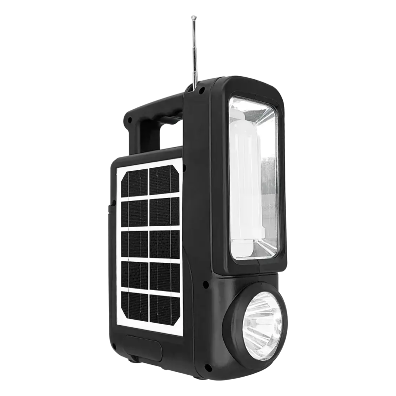 Багатофункціональний LED ліхтар із сонячною панеллю, радіо, MP3 плеєр, функцією повербанку та 1 лампочкою Cclamp CL-830 4000mAh Bluetooth Чорний