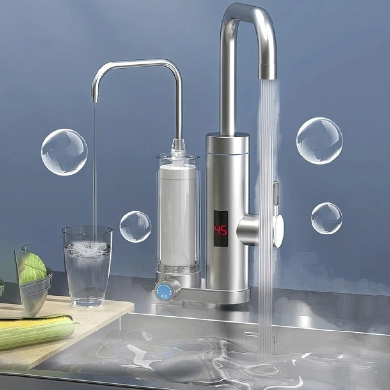 Проточний водонагрівач з фільтром для очищення води та LCD дисплеєм 3300Вт ZSWK-D02 Silver