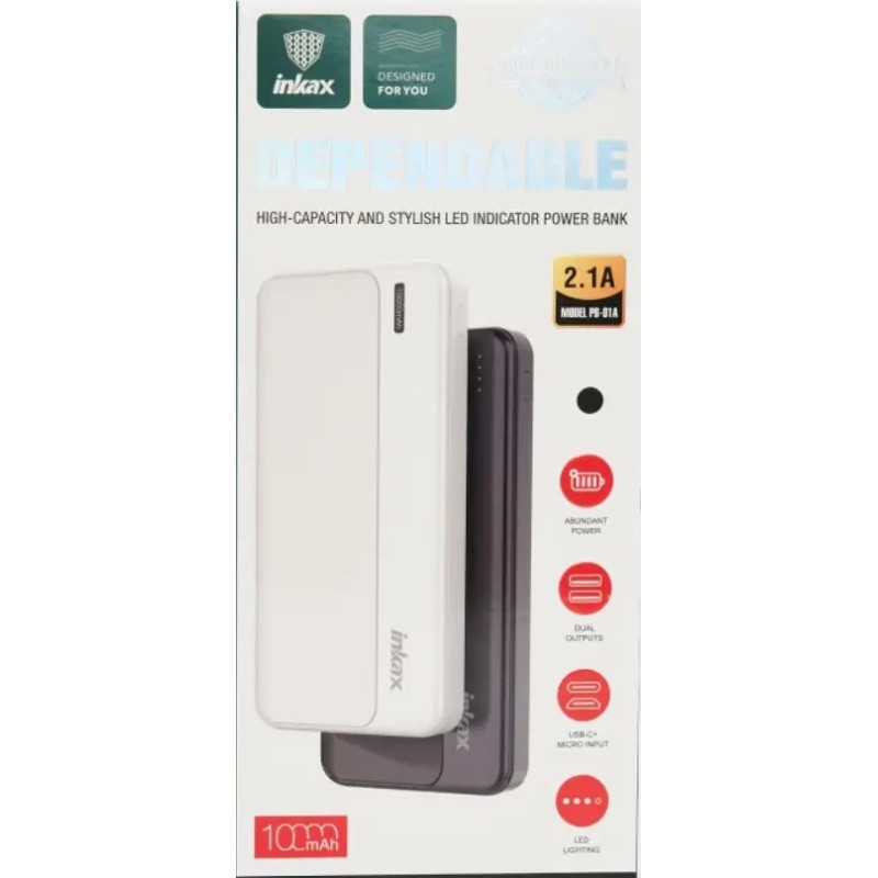 Повербанк Power Bank 10000mAh з індикатором стану батареї та розумною системою захисту Inkax PB-01A Black