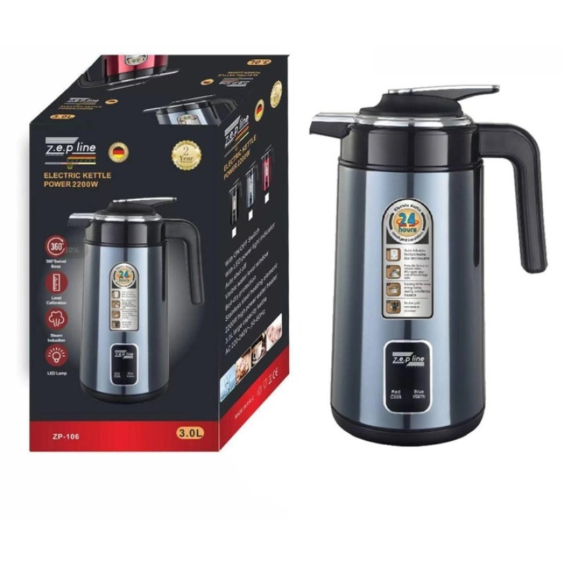 Термос електричний з індикатором температури на 1.5 літри із нержавіючої сталі 2200Вт Zepline ZP-106 Blue Термос електричний з індикатором температури на 1.5 літри із нержавіючої сталі 2200Вт Zepline ZP-106 Blue