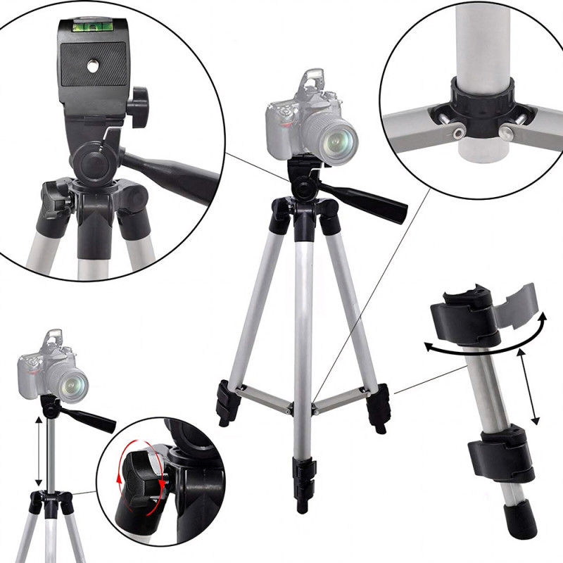 Штатив розкладний трипод тринога 70 см з пультом, bluetooth, тримачем для смартфона і фотоапарата dk-3888 Silver