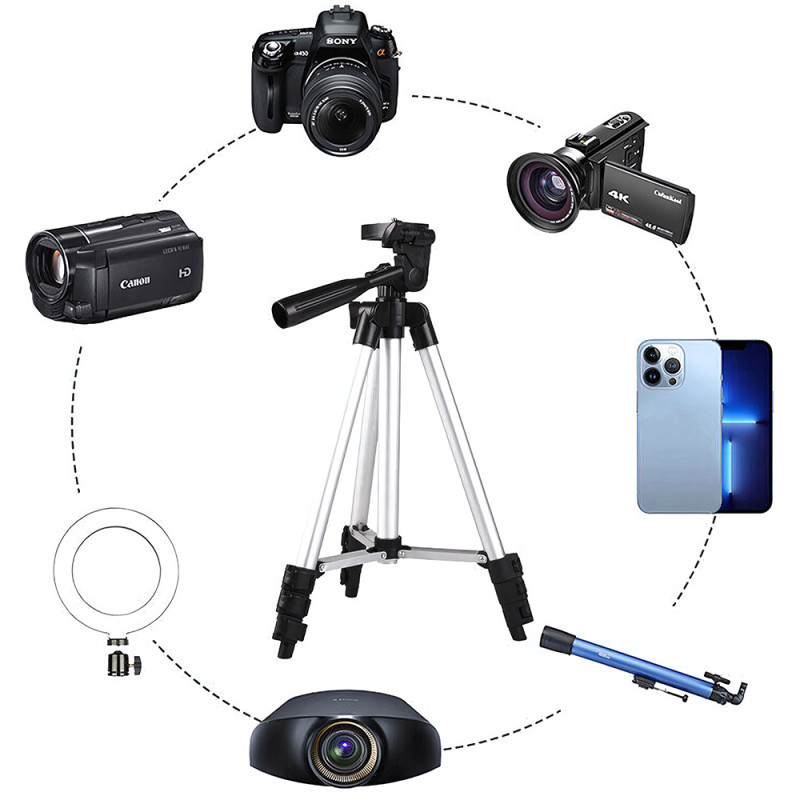 Штатив розкладний трипод тринога 70 см з пультом, bluetooth, тримачем для смартфона і фотоапарата dk-3888 Silver