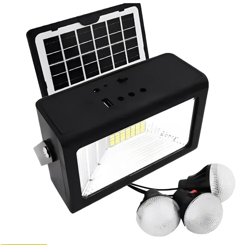 LED ліхтар із сонячною панеллю, функцією повербанку та 3 лампочками CcLamp CL-03 Чорний