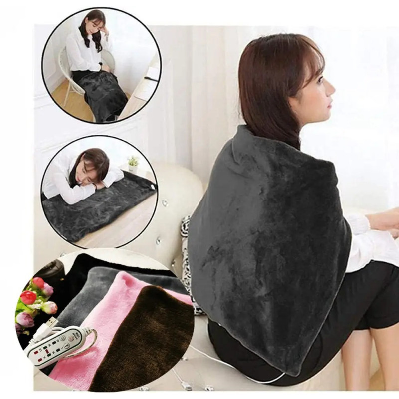 Електричний плед шаль-ковдра з підігрівом 3 режими роботи таймер Lesko 100*65 Gray