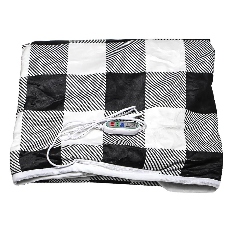 Електричний плед шаль флісовий 3 режими роботи та таймер Lesko 140*80см Black/White