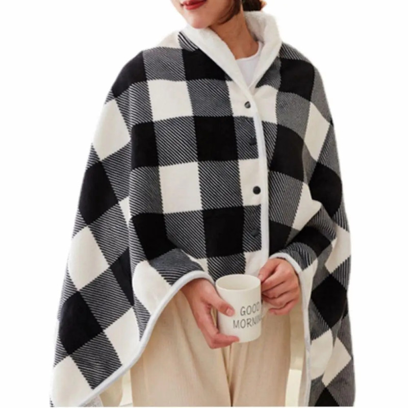 Електричний плед шаль флісовий 3 режими роботи та таймер Lesko 140*80см Black/White