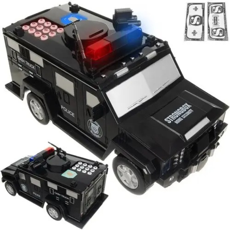 Дитячий сейф скарбничка з кодовим замком Машина поліції Hummer Piggy bank 143 Black