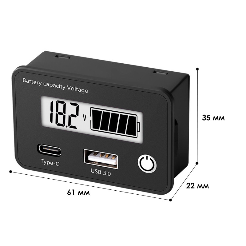 Вольтметр DC цифровий з LCD дисплеєм для вимірювання напруги 8-30В Lesko 6140 Black