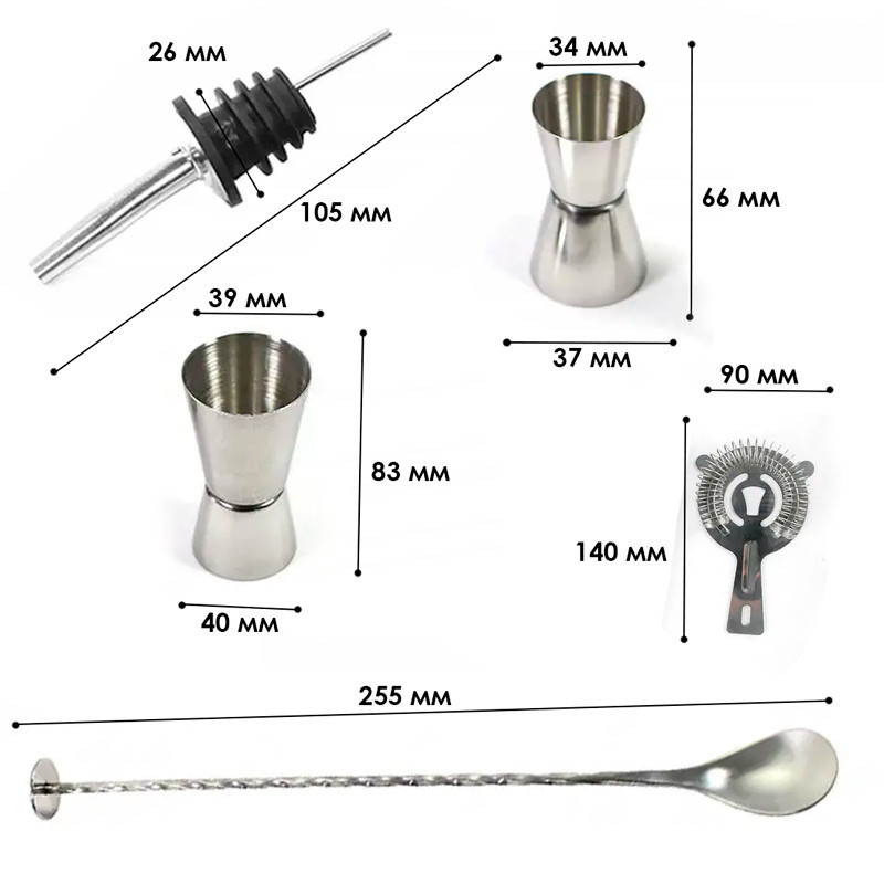 Набір для бару з нержавіючої сталі барний інвентар 10 предметів Youchen MC-9 Silvery