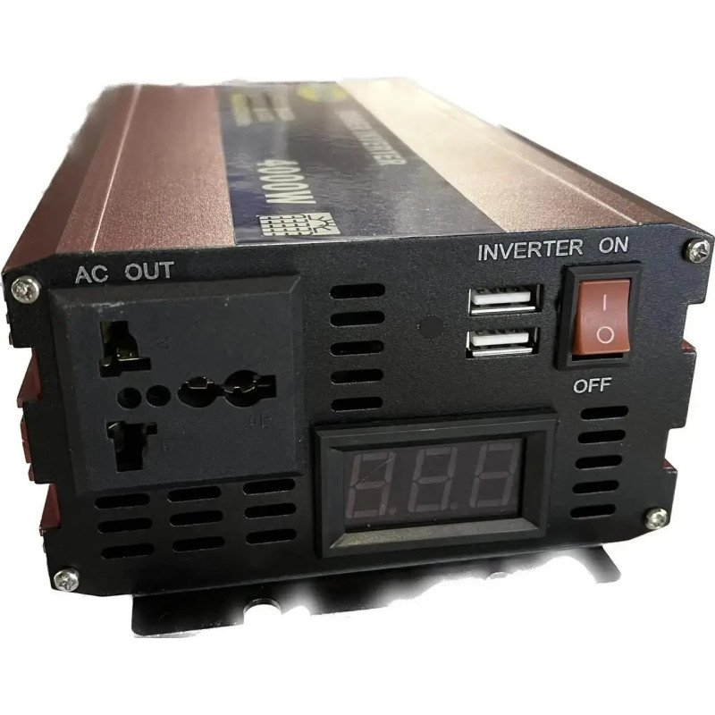 Перетворювач напруги DC 12V/24V в AC 220V з LCD дисплеєм та USB, захистом від перевантажень та замикання модифікована синусоїда Eryuan 4000W Червоний