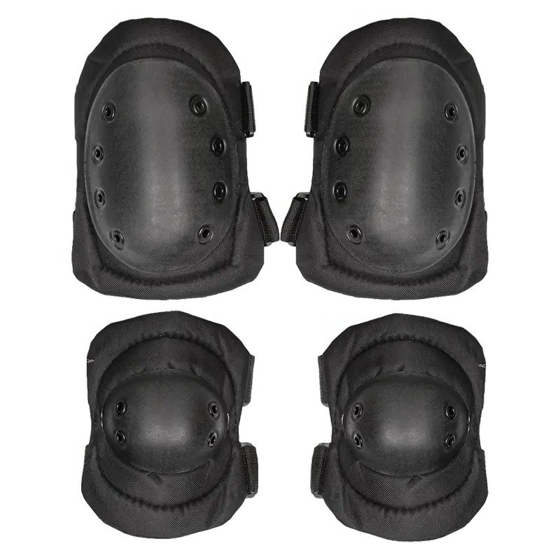 Комплект защиты тактический наколенники и налокотники Нейлон/Пластик/Поролон Aokali F002 Черный