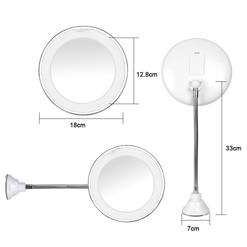 Дзеркало для макіяжу з присоскою на гнучкій ніжці зі збільшенням 10х та LED підсвічуванням Ultra Flexible Mirror White Дзеркало для макіяжу з присоскою на гнучкій ніжці зі збільшенням 10х та LED підсвічуванням Ultra Flexible Mirror White