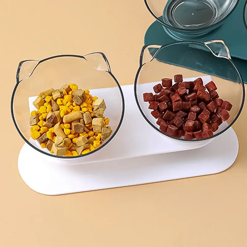 Миска для котов двойная с подставкой из пластика 400мл 135х270х135мм Taotaopets 117718 White