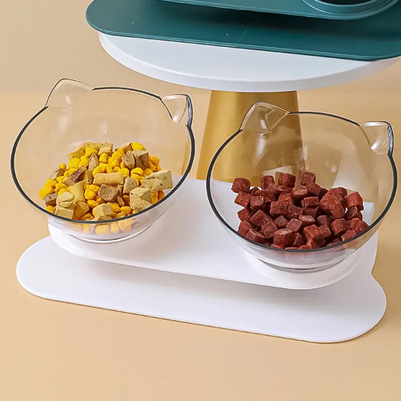 Миска для котов двойная с подставкой из пластика 400мл 135х270х135мм Taotaopets 117718 White