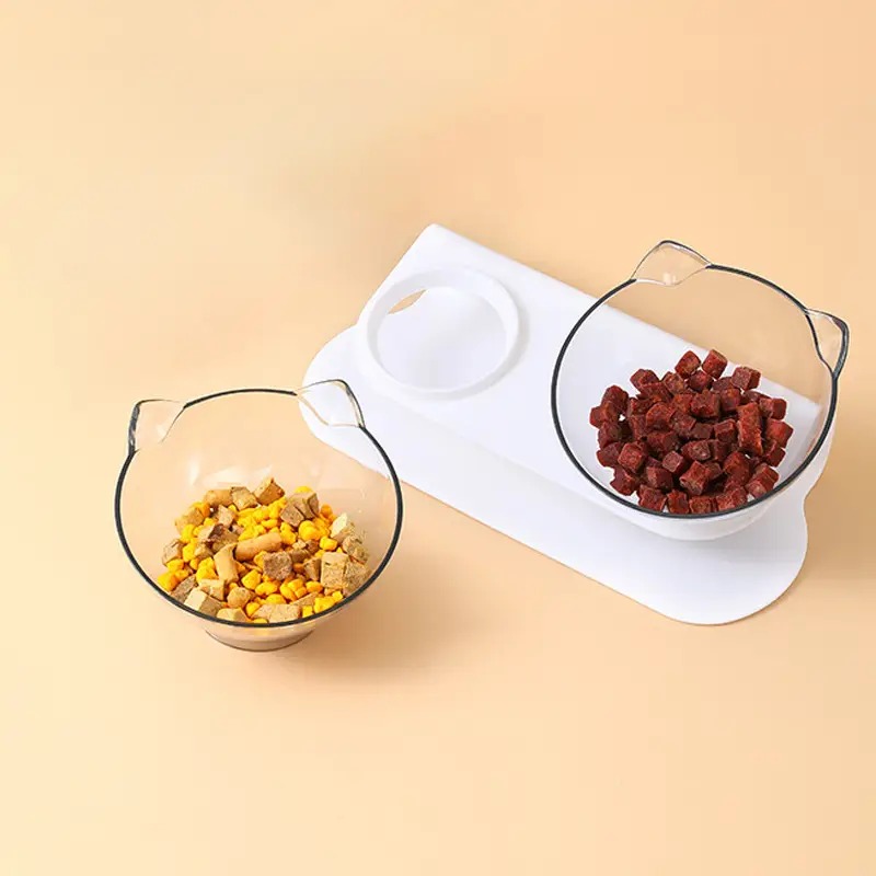 Миска для котов двойная с подставкой из пластика 400мл 135х270х135мм Taotaopets 117718 White