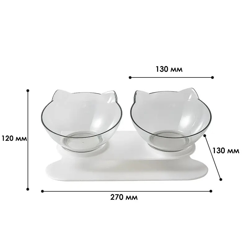 Миска для котов двойная с подставкой из пластика 400мл 135х270х135мм Taotaopets 117718 White