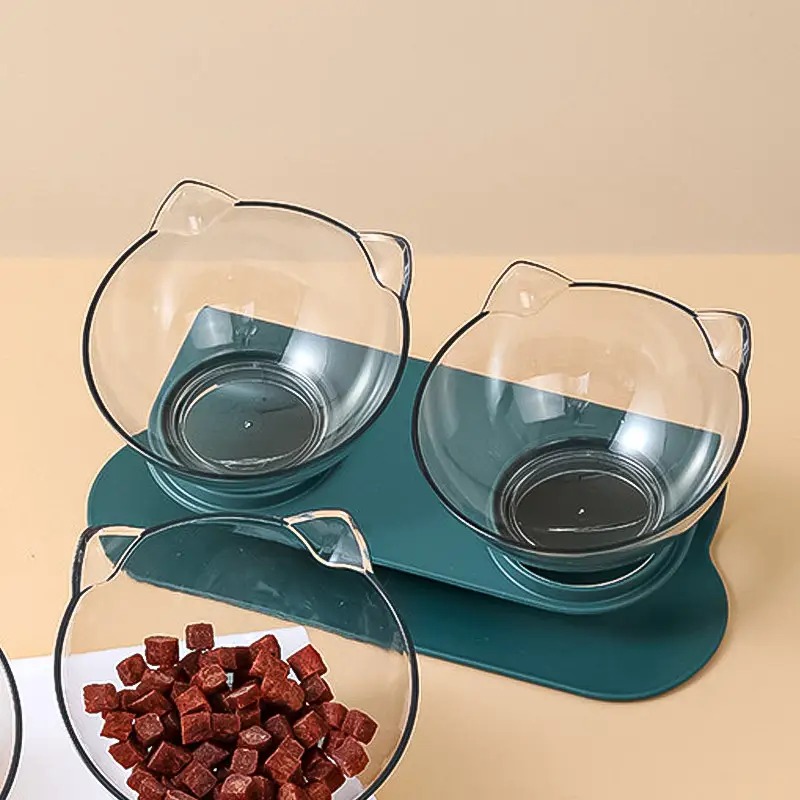 Миска для котов двойная с подставкой из пластика 400мл 135х270х135мм Taotaopets 117718 Green