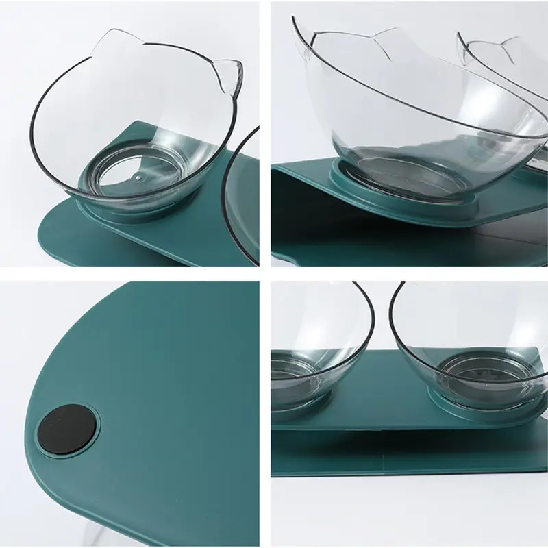 Миска для котов двойная с подставкой из пластика 400мл 135х270х135мм Taotaopets 117718 Green