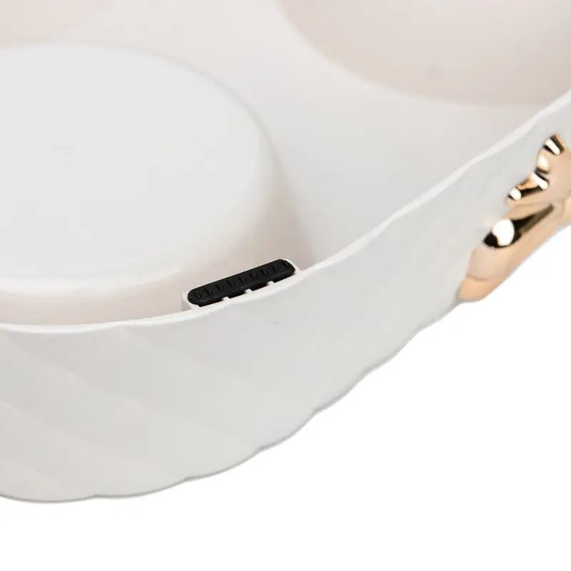 Миска для котів з підставкою подвійна із нержавіючої сталі 340х175х65мм Taotaopets 138817 White