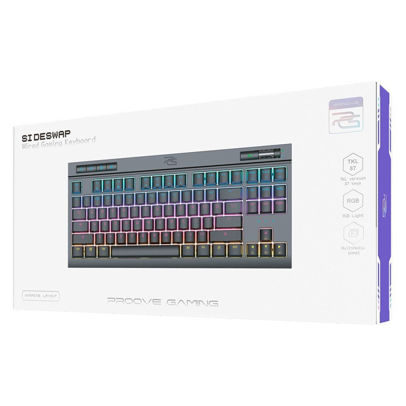 Проводная игровая клавиатура с RGB подсветкой для компьютера, українська розкладка Proove Gaming Sideswap Black