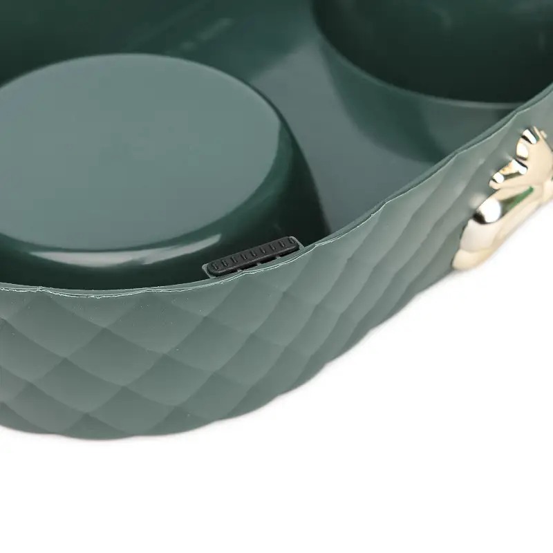 Миска для котів з підставкаю подвійна із нержавіючої сталі 340х175х65мм Taotaopets 138817 Green