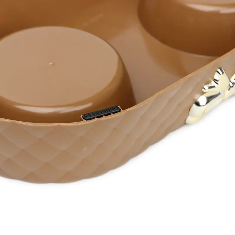 Миска для котів з підставкаю подвійна із нержавіючої сталі 340х175х65мм Taotaopets 138817 Brown