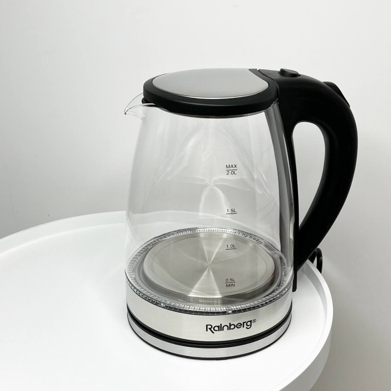 Електрочайник скляний 2200 w 1,8л з LED підсвічуванням  Rainberg RB-2250 Black