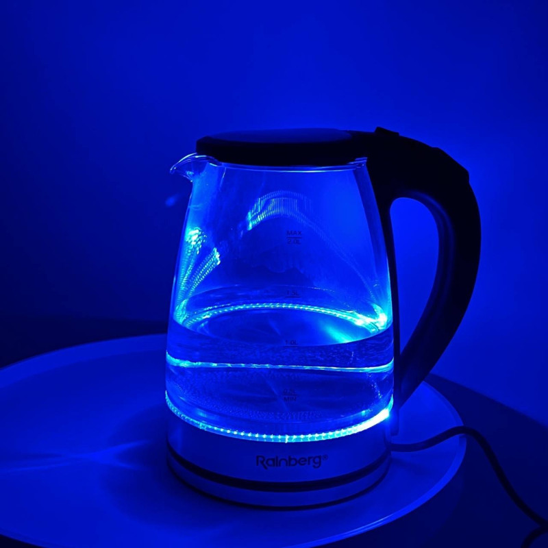 Електрочайник скляний 2200 w 1,8л з LED підсвічуванням Rainberg RB-2250 Black Електрочайник скляний 2200 w 1,8л з LED підсвічуванням Rainberg RB-2250 Black