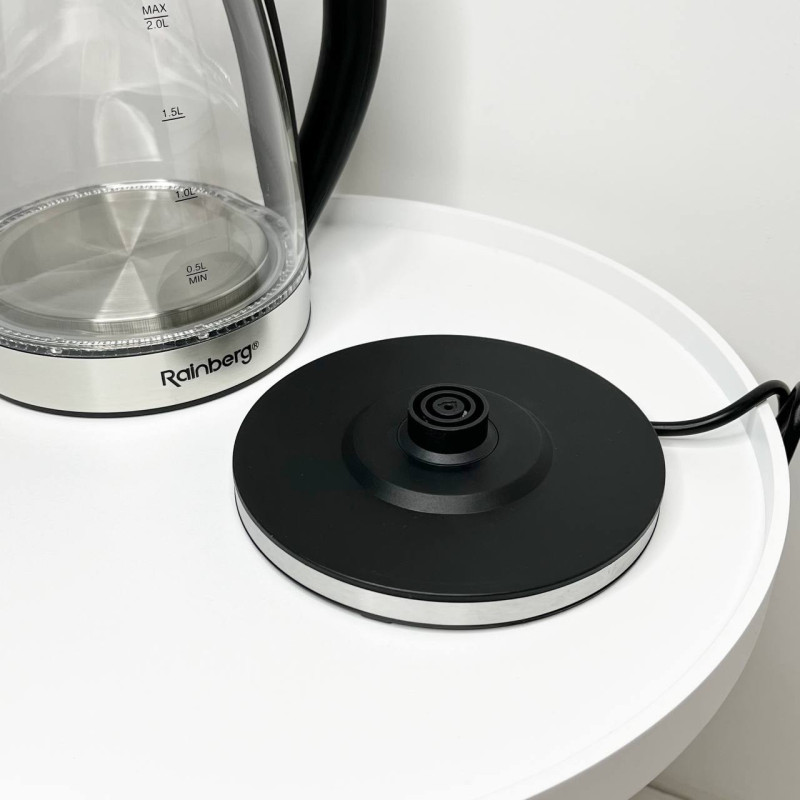 Електрочайник скляний 2200 w 1,8л з LED підсвічуванням Rainberg RB-2250 Black Електрочайник скляний 2200 w 1,8л з LED підсвічуванням Rainberg RB-2250 Black