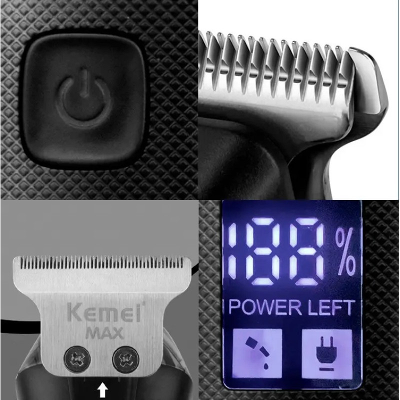 Універсальна машинка для стрижки акумуляторна з дисплеєм та 6 насадками Kemei KM-MAX5090 Multicolor