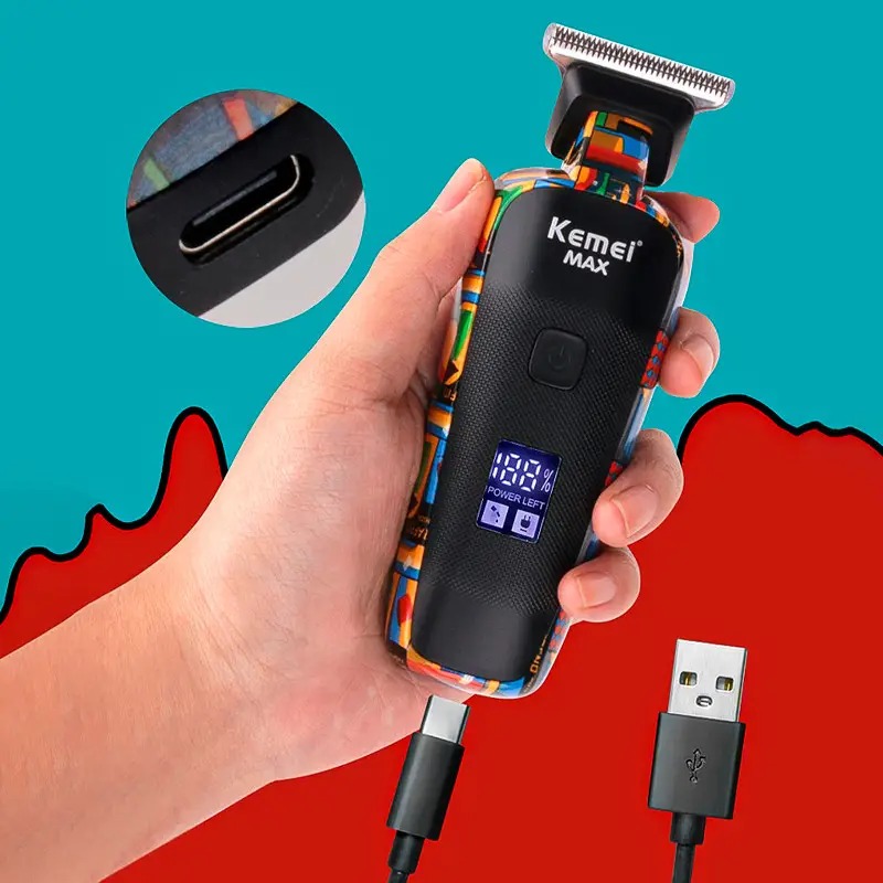 Універсальна машинка для стрижки акумуляторна з дисплеєм та 6 насадками Kemei KM-MAX5090 Multicolor