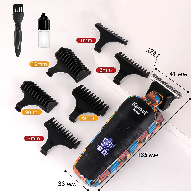 Універсальна машинка для стрижки акумуляторна з дисплеєм та 6 насадками Kemei KM-MAX5090 Multicolor