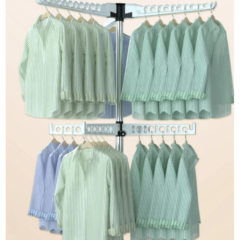 Двоярусна сушарка для одягу підлогова розкладна з обертанням з хромованої нержавіючої сталі та пластику 155*66*36см Azure (NT9882)