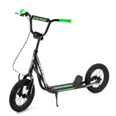 Самокат міський двоколісний з великими надувними колесами 12" для дітей від 3 років Corso JT 01019 Чорний/Зелений