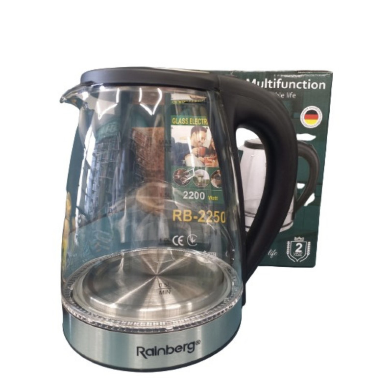 Електрочайник скляний 2200 w 1,8л з LED підсвічуванням Rainberg RB-2250 Black Електрочайник скляний 2200 w 1,8л з LED підсвічуванням Rainberg RB-2250 Black