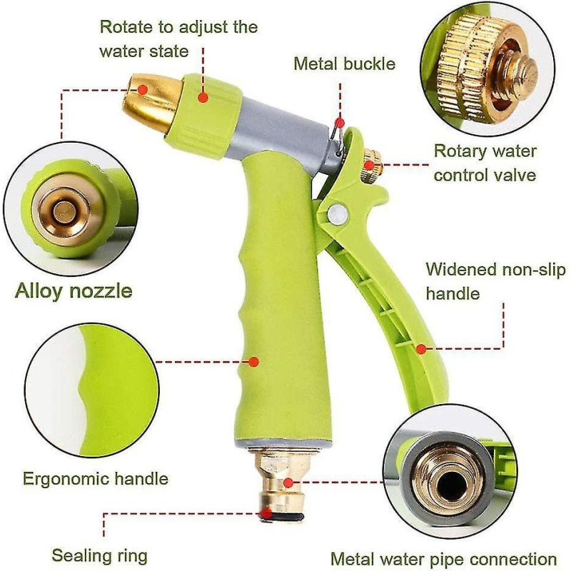 Насадка на шланг для поливу пістолет-розпилювач з 10 режимами високого тиску WATER GUN PRO 1291 Green Насадка на шланг для поливу пістолет-розпилювач з 10 режимами високого тиску WATER GUN PRO 1291 Green